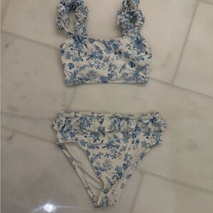 Antonio Melani Floral Blue and White Bikini Set XS top, Medium Bottom